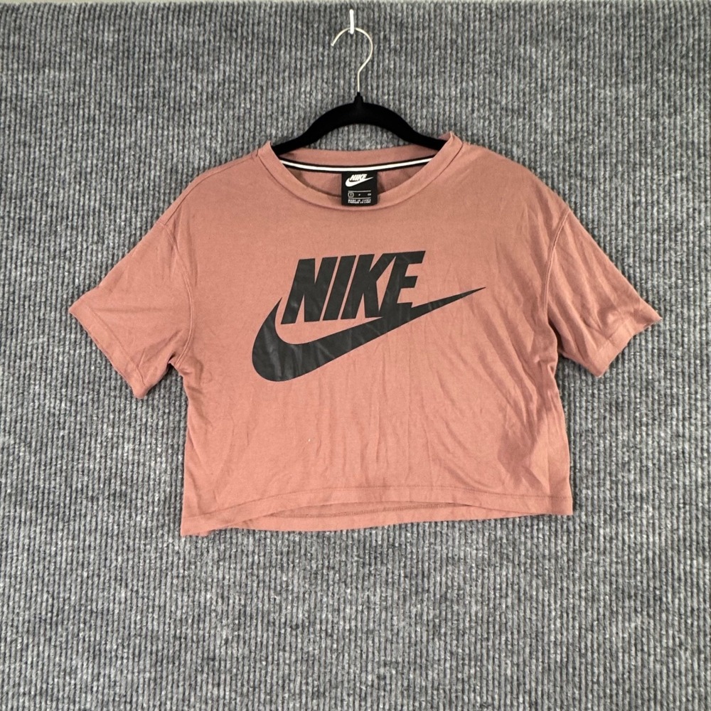 Nike Womens S‎ Crop Top T-Shirt Rose Pink Black Logo Y2K Sporty Streetwear